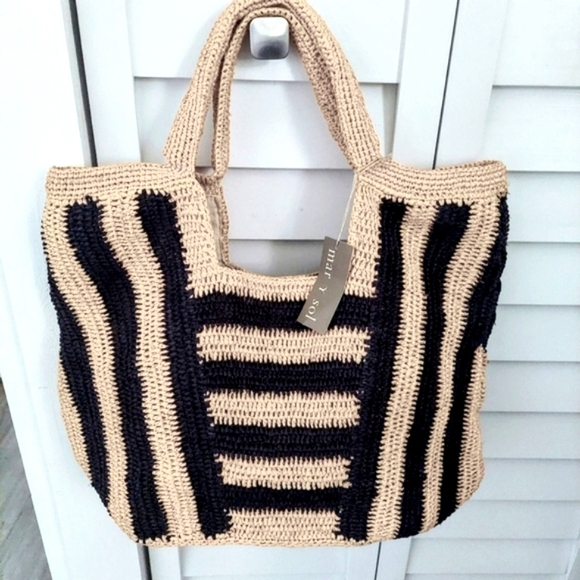 Mar Y Sol Handbags - NWT Mar Y Sol Cabana Stripe Straw Hand Made Carry All Tote Bag